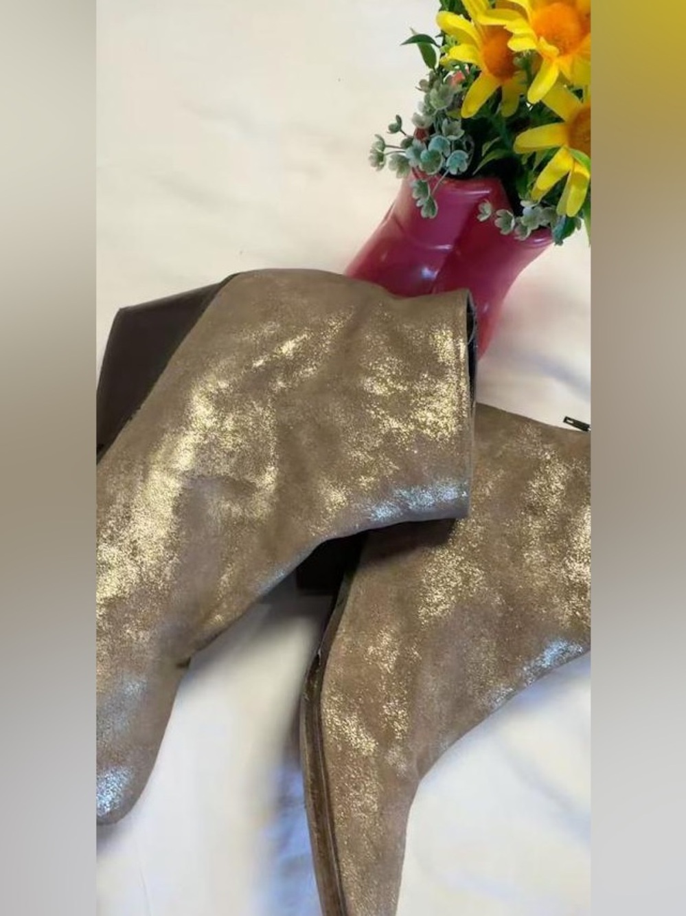 Sesto Meucci Metallic Gold Suede Wedge Boots